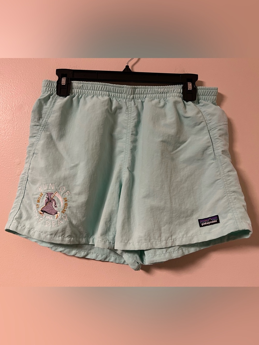 Patagonia Baggies Shorts Women’s M Nylon 57058 Bend Blue/ Aqua 4” Inseam Graphic